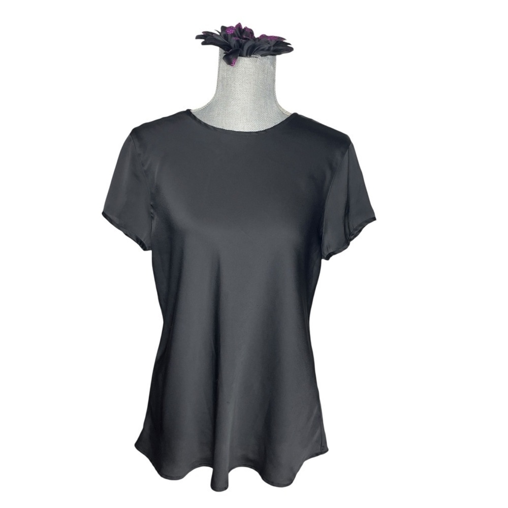 Express Black Satin Short Sleeve Blouse Top Size L